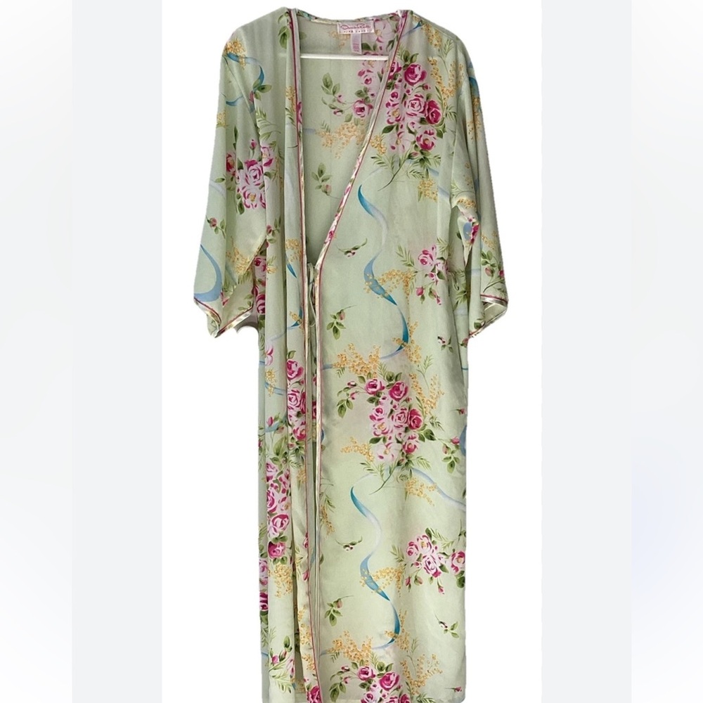 Oscar de la Renta Pink Label Mint Floral Robe Long Length Duster Kimono L/XL